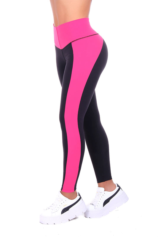 Bon Bon Up Black and Pink Side Design Leggings for Women with Internal Body Shaper and Butt Lifter (REF.1064)