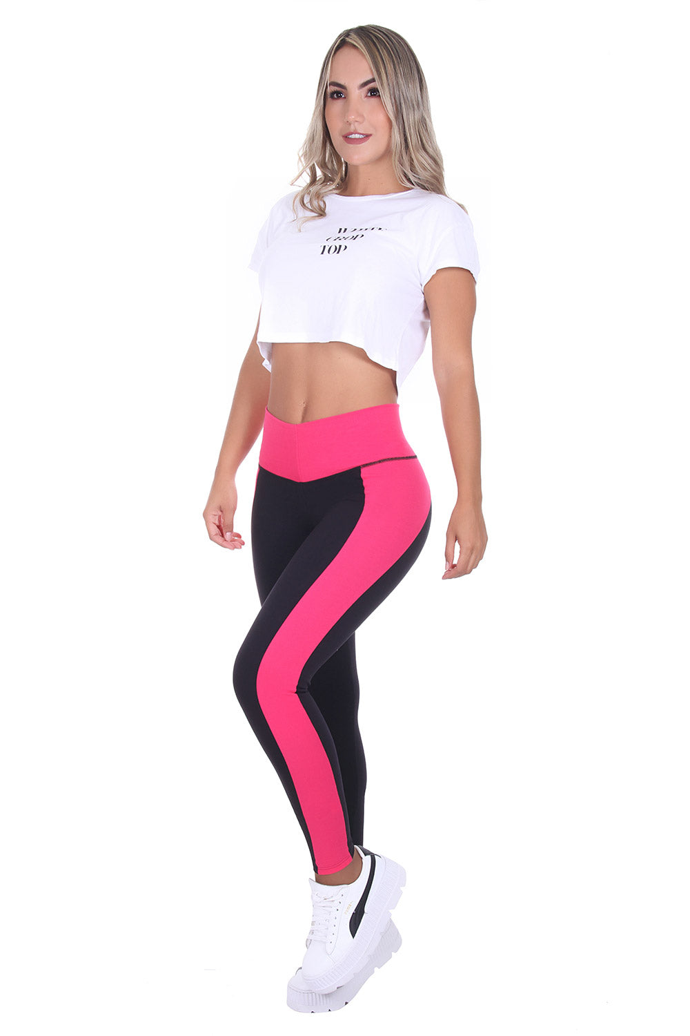 Bon Bon Up Black and Pink Side Design Leggings for Women with Internal Body Shaper and Butt Lifter (REF.1064)