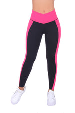 Bon Bon Up Black and Pink Side Design Leggings for Women with Internal Body Shaper and Butt Lifter (REF.1064)