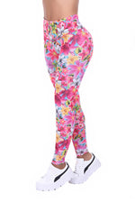 Bon Bon Up Pink Flower Pattern Printed Leggings with Slim and Tone Control (REF.1145)