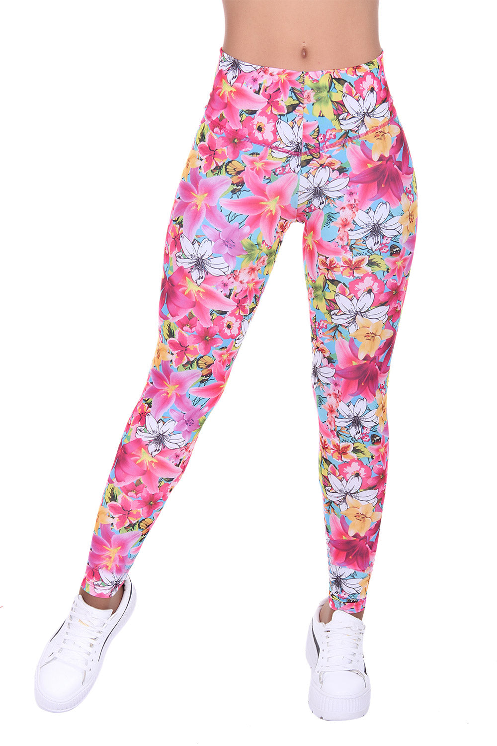 Bon Bon Up Pink Flower Pattern Printed Leggings with Slim and Tone Control (REF.1145)