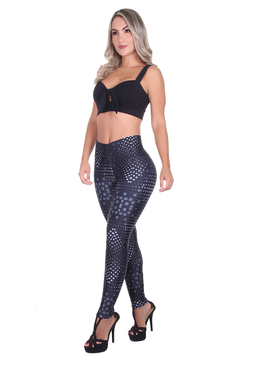 Bon Bon Up Women’s Black and Gray Tone Control Tight Fitted Printed Leggings (REF.1162)