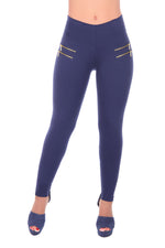 Bon Bon Up Cotton Leggings Blue for Women with Zippers Internal Body Shaper and Butt Lifter (REF.1176)