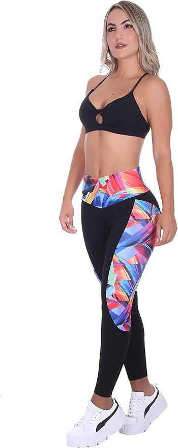 Bon Bon Up Black and Multicolored Sport Leggings with Internal Body Shaper and Butt Lifter (REF.1218)