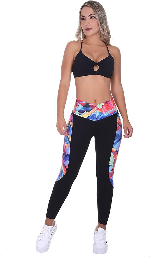 Bon Bon Up Black and Multicolored Sport Leggings with Internal Body Shaper and Butt Lifter (REF.1218)