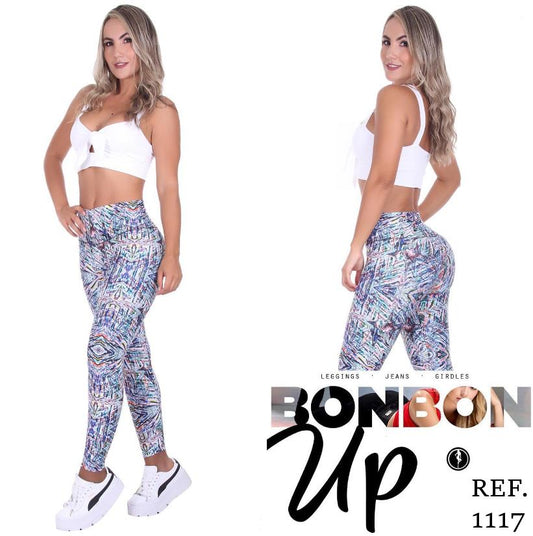 Bon Bon Up Multicolored Stamped White Compression Leggings with Internal Body Shaper and Butt Lifter (REF.1117)