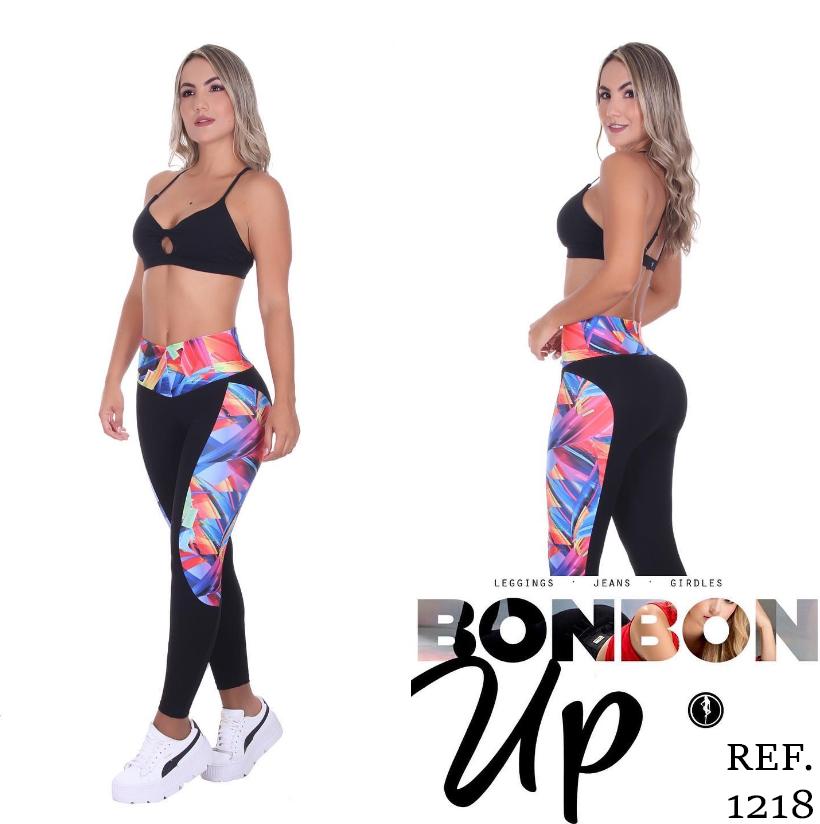 Bon Bon Up Black and Multicolored Sport Leggings with Internal Body Shaper and Butt Lifter (REF.1218)