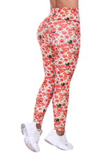 Bon Bon Up Designed Orange Flower Printed Leggings for Women with Internal Body Shaper and Butt Lifter (REF.1147)