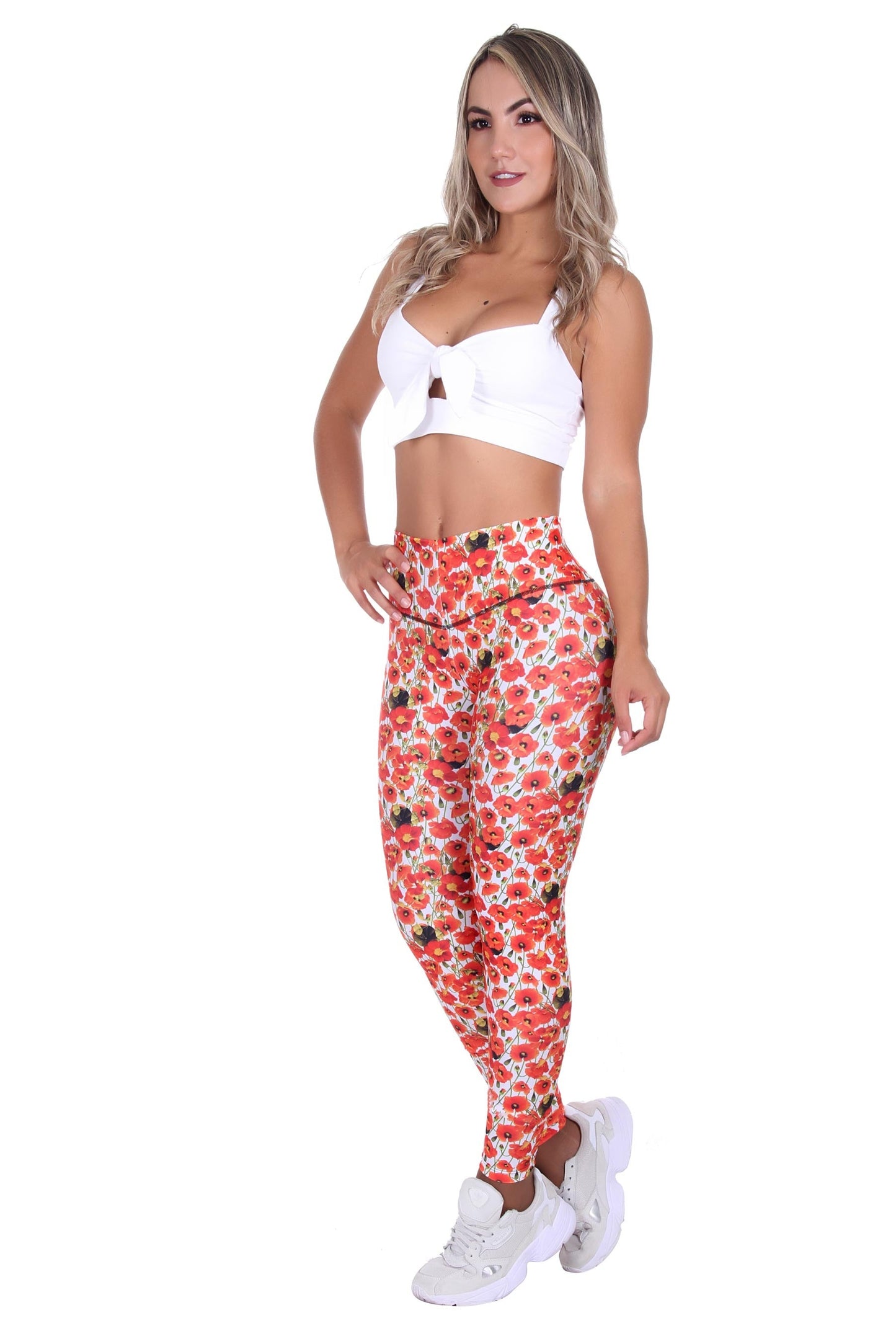 Bon Bon Up Designed Orange Flower Printed Leggings for Women with Internal Body Shaper and Butt Lifter (REF.1147)