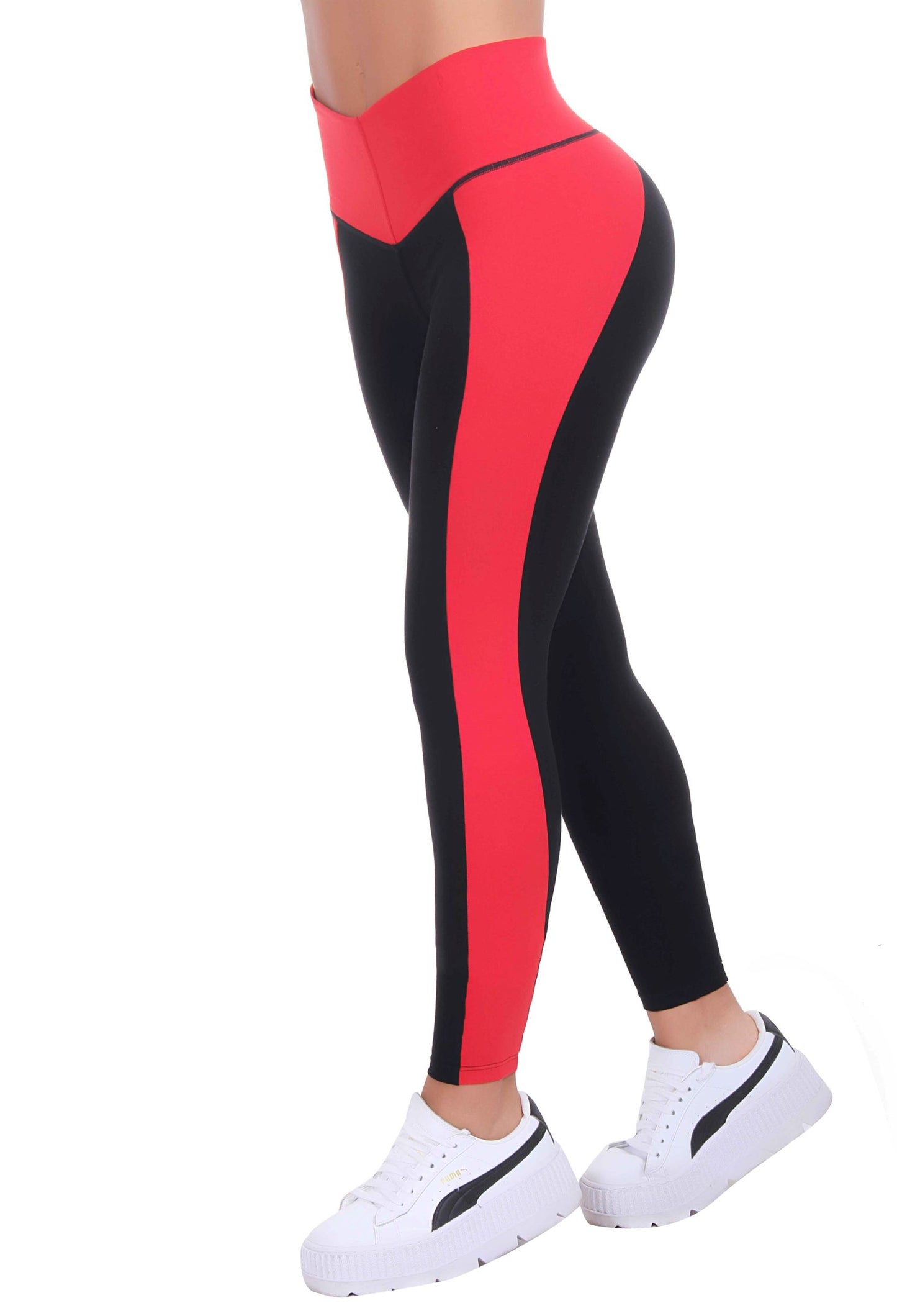 Bon Bon Up Black and Red Side Design Leggings for Women with Internal Body Shaper and Butt Lifter (REF.1068)