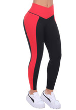 Bon Bon Up Black and Red Side Design Leggings for Women with Internal Body Shaper and Butt Lifter (REF.1068)