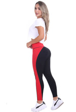 Bon Bon Up Black and Red Side Design Leggings for Women with Internal Body Shaper and Butt Lifter (REF.1068)